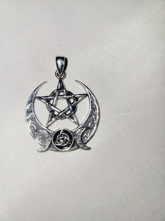 Silver Celtic Triple Moon Pendant