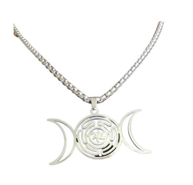 Triple Moon Hekate's Wheel Necklace